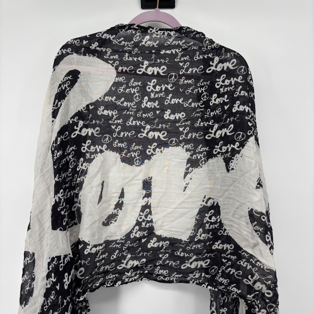 Made of Me Black White Love Peace Sign Graphic Oversized Wrap Scarf 80x28